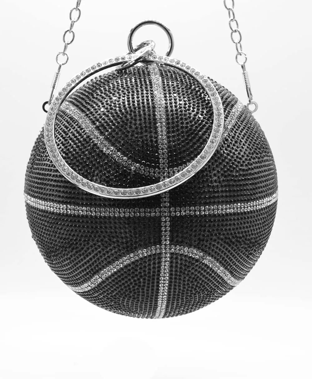UMREN Women Basketball Shaped Cross Body Purse Rhinestone Round Ball Crystal Evening Bag Clutch Handbag for Wedding Party
