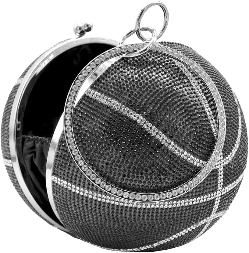 UMREN Women Basketball Shaped Cross Body Purse Rhinestone Round Ball Crystal Evening Bag Clutch Handbag for Wedding Party