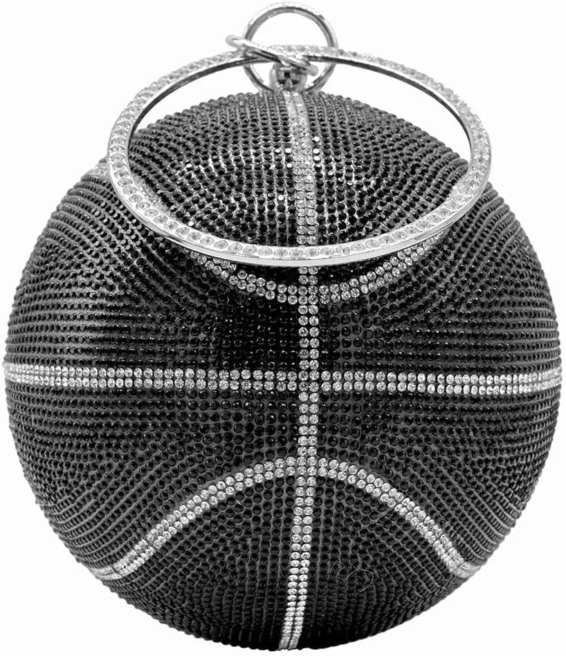 UMREN Women Basketball Shaped Cross Body Purse Rhinestone Round Ball Crystal Evening Bag Clutch Handbag for Wedding Party