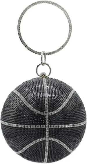 UMREN Women Basketball Shaped Cross Body Purse Rhinestone Round Ball Crystal Evening Bag Clutch Handbag for Wedding Party
