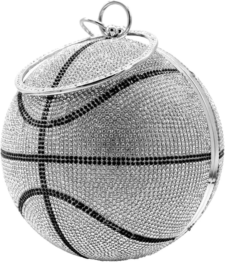 UMREN Women Basketball Shaped Cross Body Purse Rhinestone Round Ball Crystal Evening Bag Clutch Handbag for Wedding Party