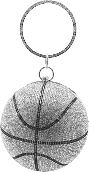 UMREN Women Basketball Shaped Cross Body Purse Rhinestone Round Ball Crystal Evening Bag Clutch Handbag for Wedding Party