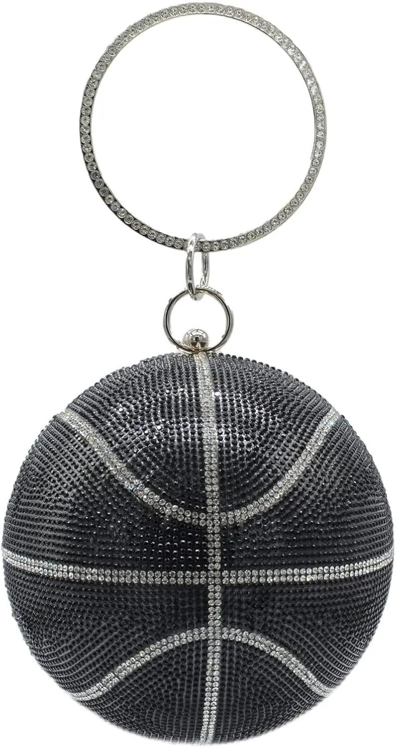 UMREN Women Basketball Shaped Cross Body Purse Rhinestone Round Ball Crystal Evening Bag Clutch Handbag for Wedding Party