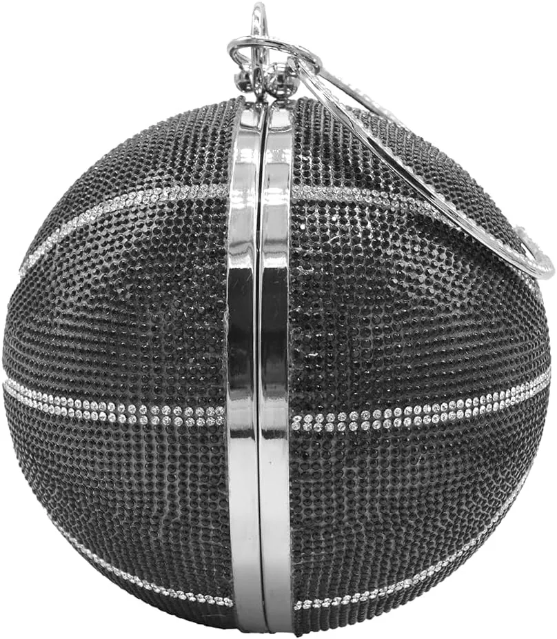 UMREN Women Basketball Shaped Cross Body Purse Rhinestone Round Ball Crystal Evening Bag Clutch Handbag for Wedding Party