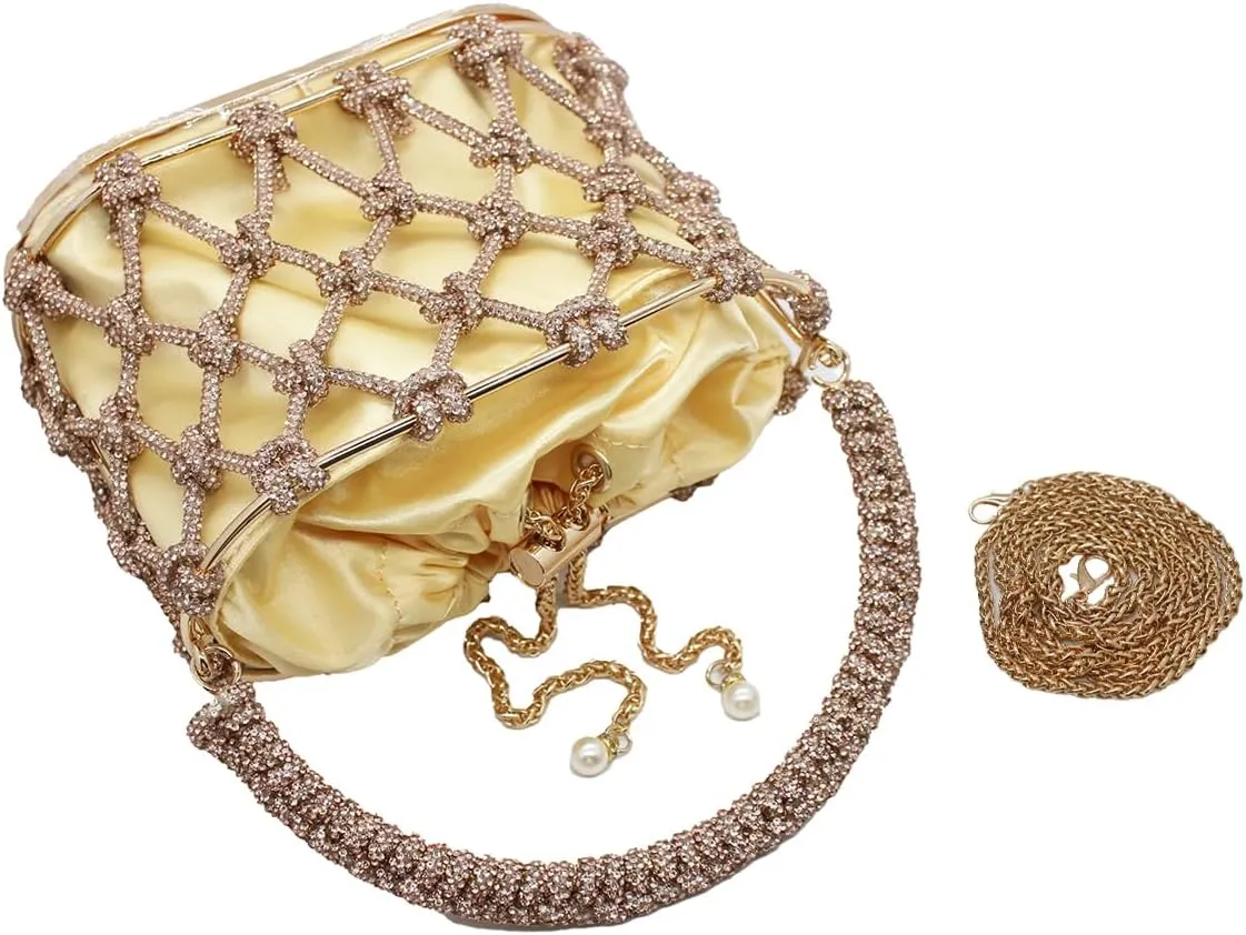 UMREN Women Rhinestone Evening Clutch Sparkly Top-Handle Bucket Bag Crystal Handbag Crossbody Bag for Cocktail Party Prom