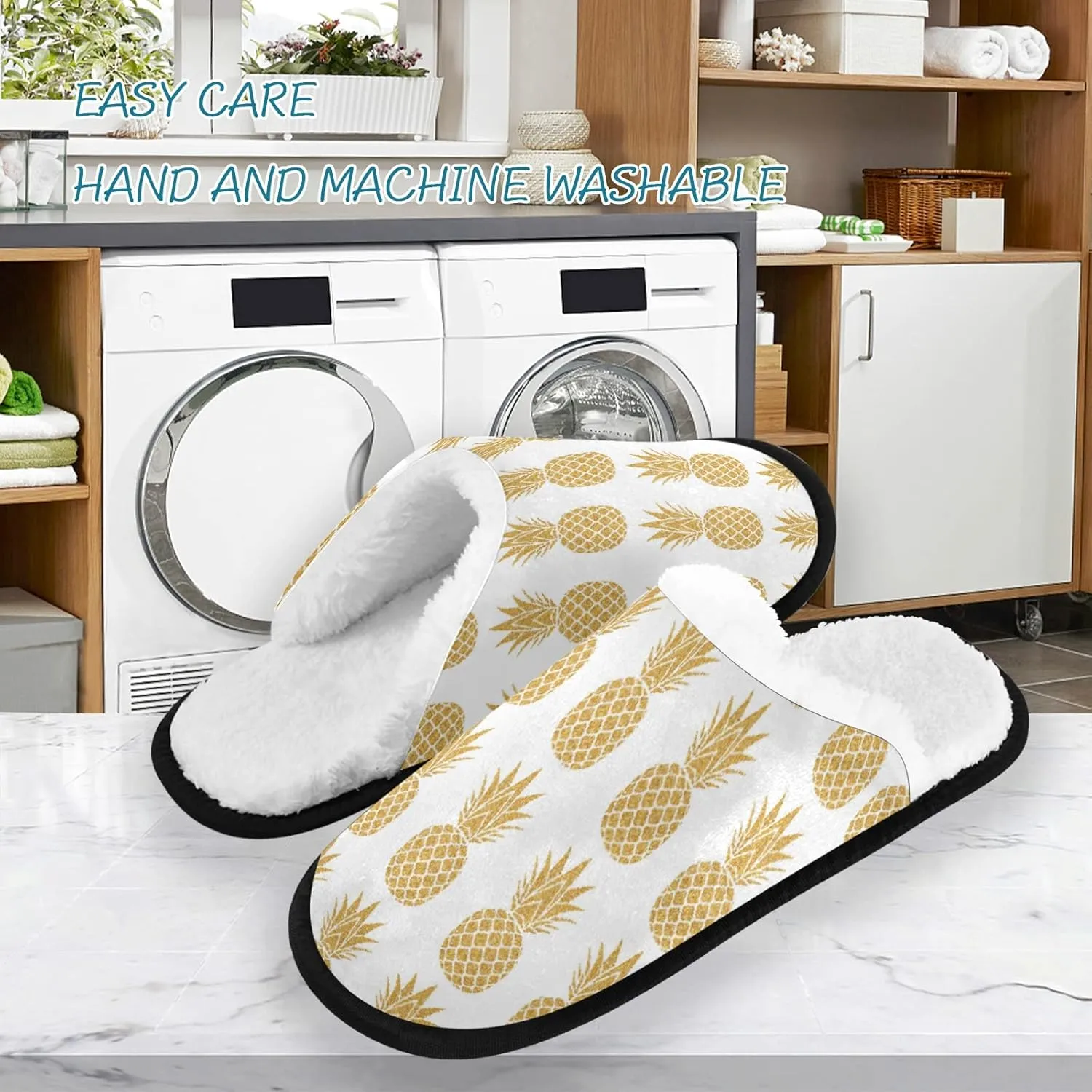 Unisex Slippers Fuzzy Feet Plush Cotton Slippers Anti-Slip Warm House Shoes M/L