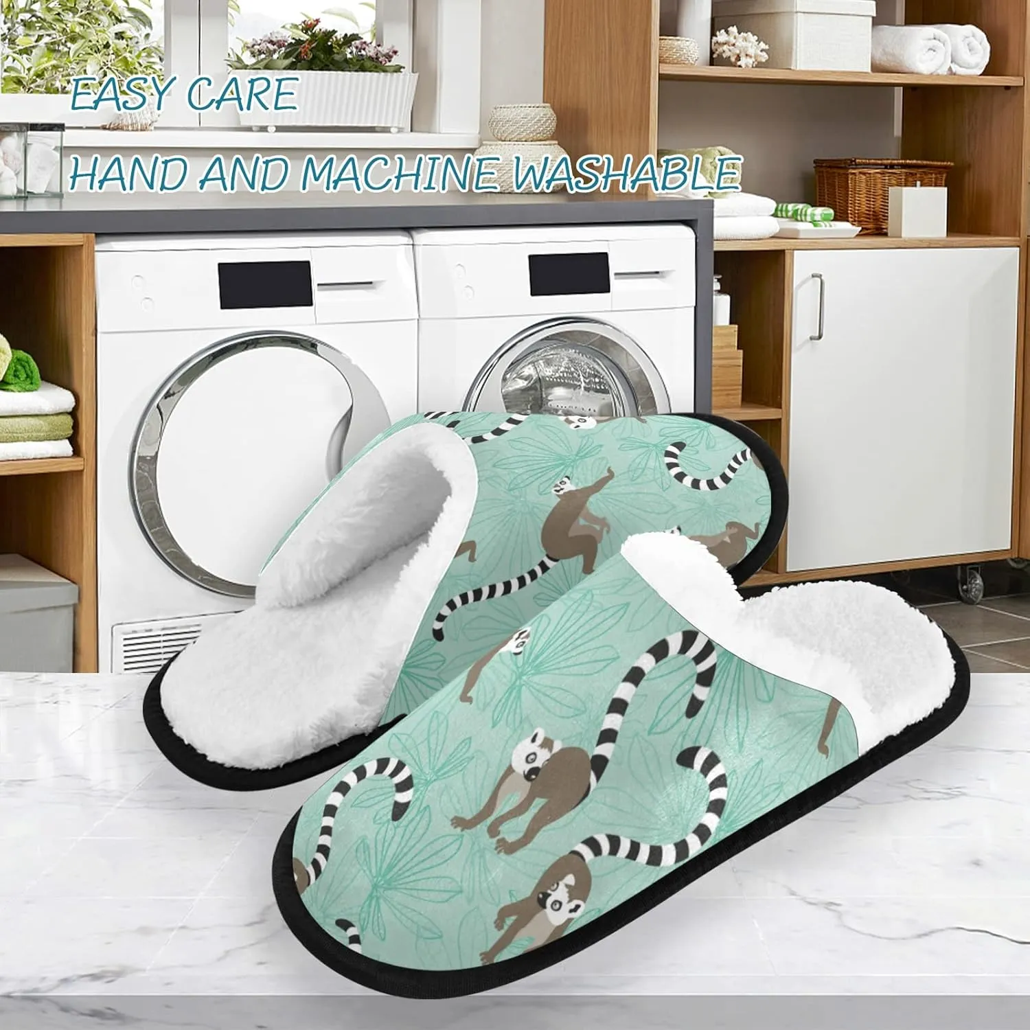 Unisex Slippers Fuzzy Feet Plush Cotton Slippers Anti-Slip Warm House Shoes M/L