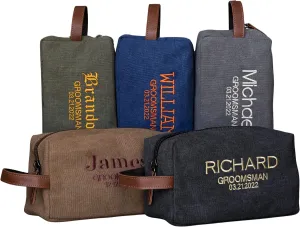 UNITED CRAFT SUPPLIES Groomsmen Gifts Set of 3, Embroidered - Personalized Toiletry Bags w/Name & Title, Travel Toiletry Bag for Men, 8 Thread Colors, Groomsmen Proposal - Blue