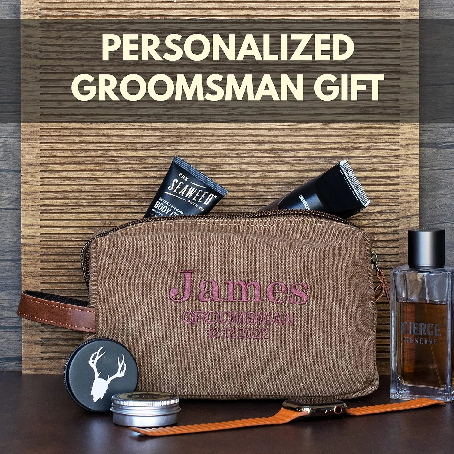 UNITED CRAFT SUPPLIES Groomsmen Gifts Set of 3, Embroidered - Personalized Toiletry Bags w/Name & Title, Travel Toiletry Bag for Men, 8 Thread Colors, Groomsmen Proposal - Blue