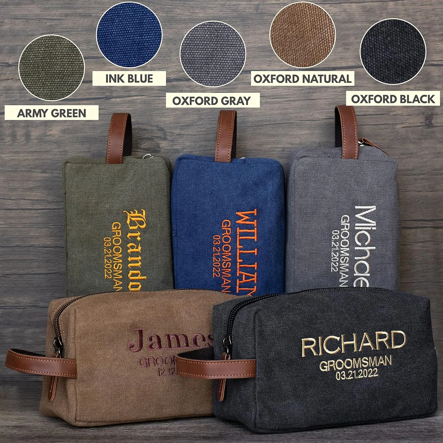UNITED CRAFT SUPPLIES Groomsmen Gifts Set of 3, Embroidered - Personalized Toiletry Bags w/Name & Title, Travel Toiletry Bag for Men, 8 Thread Colors, Groomsmen Proposal - Blue