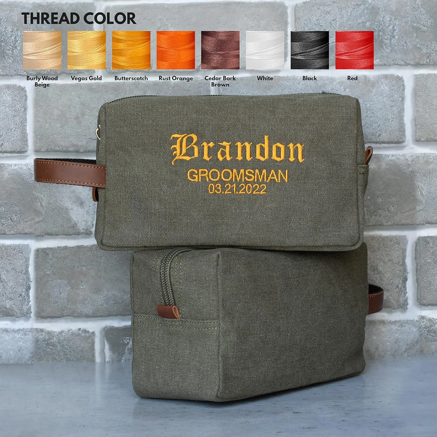 UNITED CRAFT SUPPLIES Groomsmen Gifts Set of 6, Embroidered - Personalized Toiletry Bags w/Name & Title, Travel Toiletry Bag for Men, 8 Thread Colors, Groomsmen Proposal - Grey