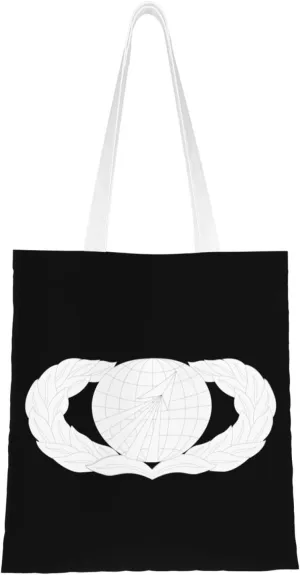 United States Air Force Acquisition And Financial Management Badge Tote Bag for Women Canvas Shopping Bags Reusable Large Capacity Casual Shoulder Handbags Grocery Bags DIY Gift Bags
