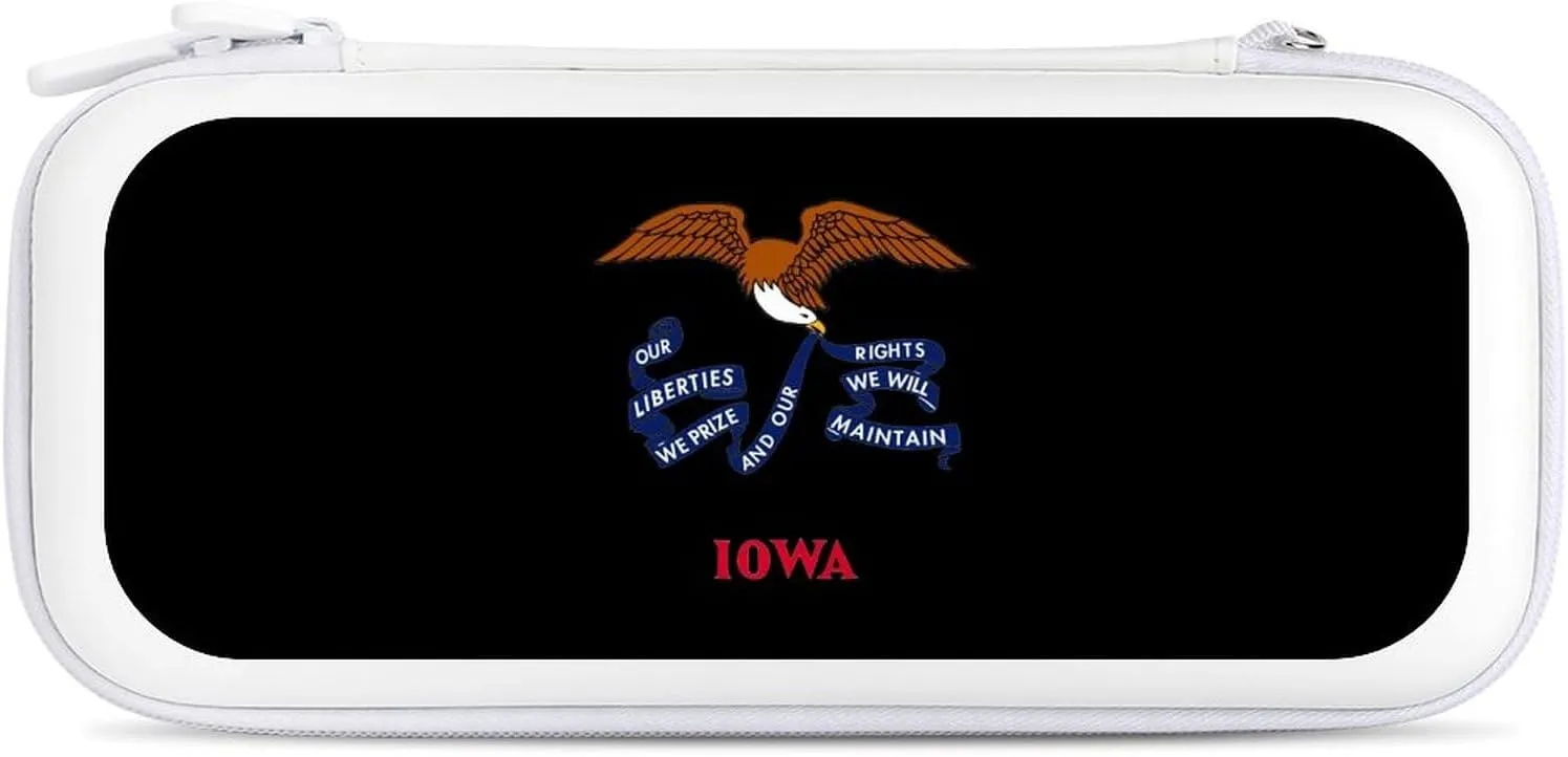 United States Lowa Flag Logo Compatible with Switch Carrying Case Hard Travel Game Bag Pouch with 15 Games Accessories