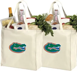University of Florida Shopping Bags or Florida Gators Grocery Bag 2Pc SET NATURAL COTTON