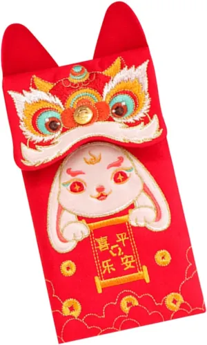 Uonlytech Embroidered Rabbit Year Red Envelope Cross Body Bag Stylish Money Packet for Spring Festival Supplies for Weddings and Year Red Rope Included
