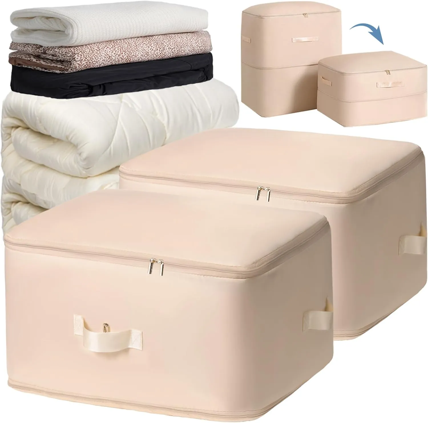 Upgraded Thickened 2 Pack Compression Bags for Storage,Ultra Space Saving Self Compression Organizer Bags,Sweater Organizer for Closet,Clothes Storage Bag (Beige,2 Pack,X-Large)