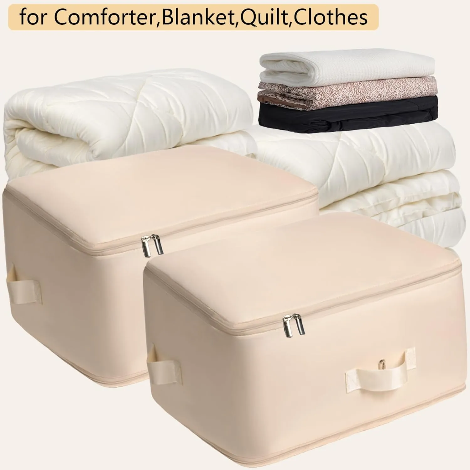 Upgraded Thickened 2 Pack Compression Bags for Storage,Ultra Space Saving Self Compression Organizer Bags,Sweater Organizer for Closet,Clothes Storage Bag (Beige,2 Pack,X-Large)
