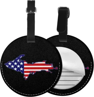 Upper Peninsula of Michigan Round Leather Luggage Tags for Travel Bags Backpacks Handbags,3.7in