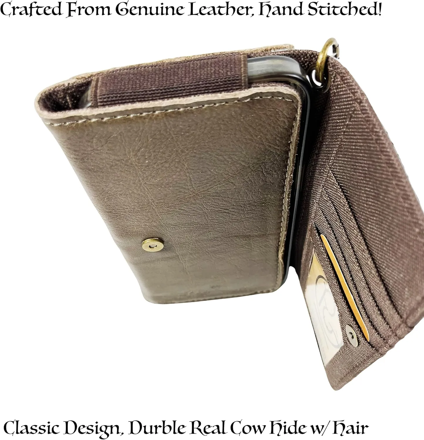 Urbalabs Cowhair Genuine Leather Women Western Wallets Clutch Bag Leather Fringe Purse Cell Phone Holder Pouch Tooled Wallet For Women Cowgirl Small Clutch Hand Stitched (Light Brown Studded)