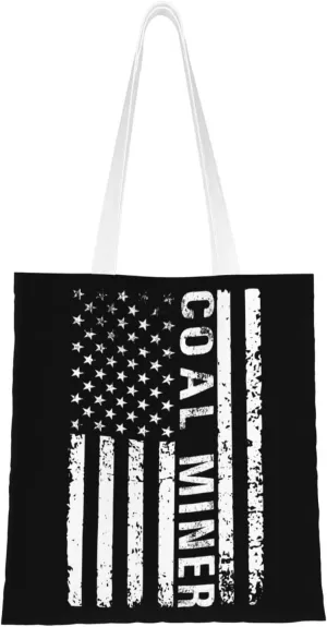 Usa Flag Miner Tote Bag for Women Canvas Shopping Bags Reusable Beach Bag Grocery Bags Tote Shoulder Bag Gift Bags