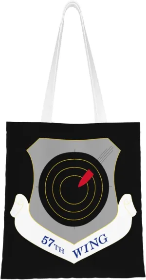 Usaf 57th Wing Shield Tote Bag for Women Canvas Shopping Bags Reusable Large Capacity Casual Shoulder Handbags Grocery Bags DIY Gift Bags