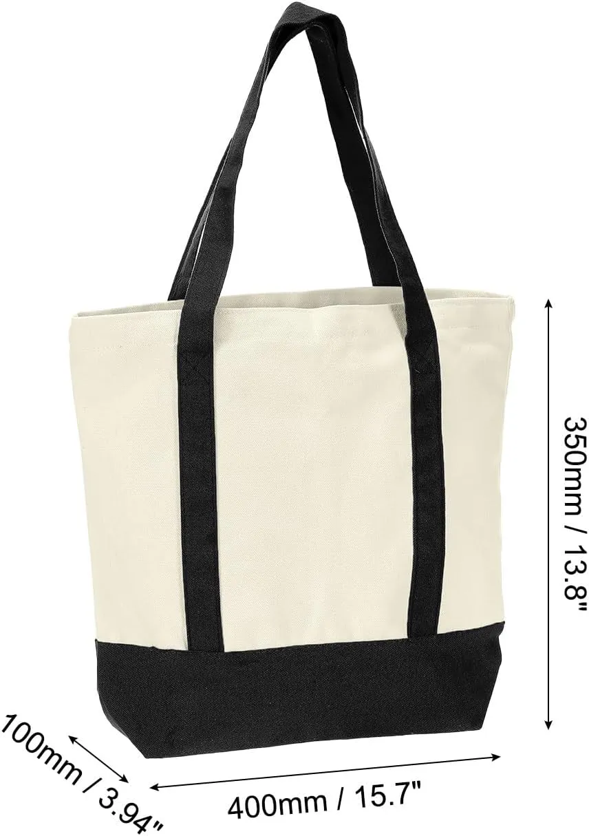 uxcell Canvas Tote Bag, Reusable Canvas Bag Tote Bag with An External Pocket, Multipurpose Canvas Tote Bags Shopping Bag