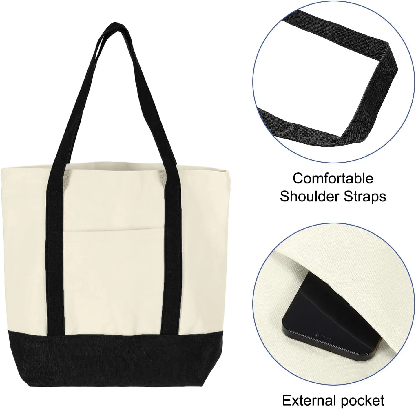 uxcell Canvas Tote Bag, Reusable Canvas Bag Tote Bag with An External Pocket, Multipurpose Canvas Tote Bags Shopping Bag