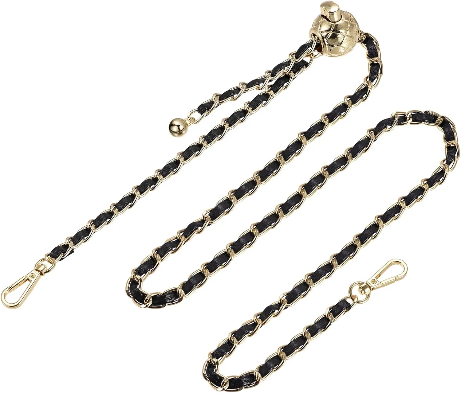 uxcell Purse Chain Strap, 47 Inch Leather Iron Chain Strap Adjustable Handbag Chains Shoulder Cross Body Replacement for Wallets Clutch Bags Black/Gold Tone