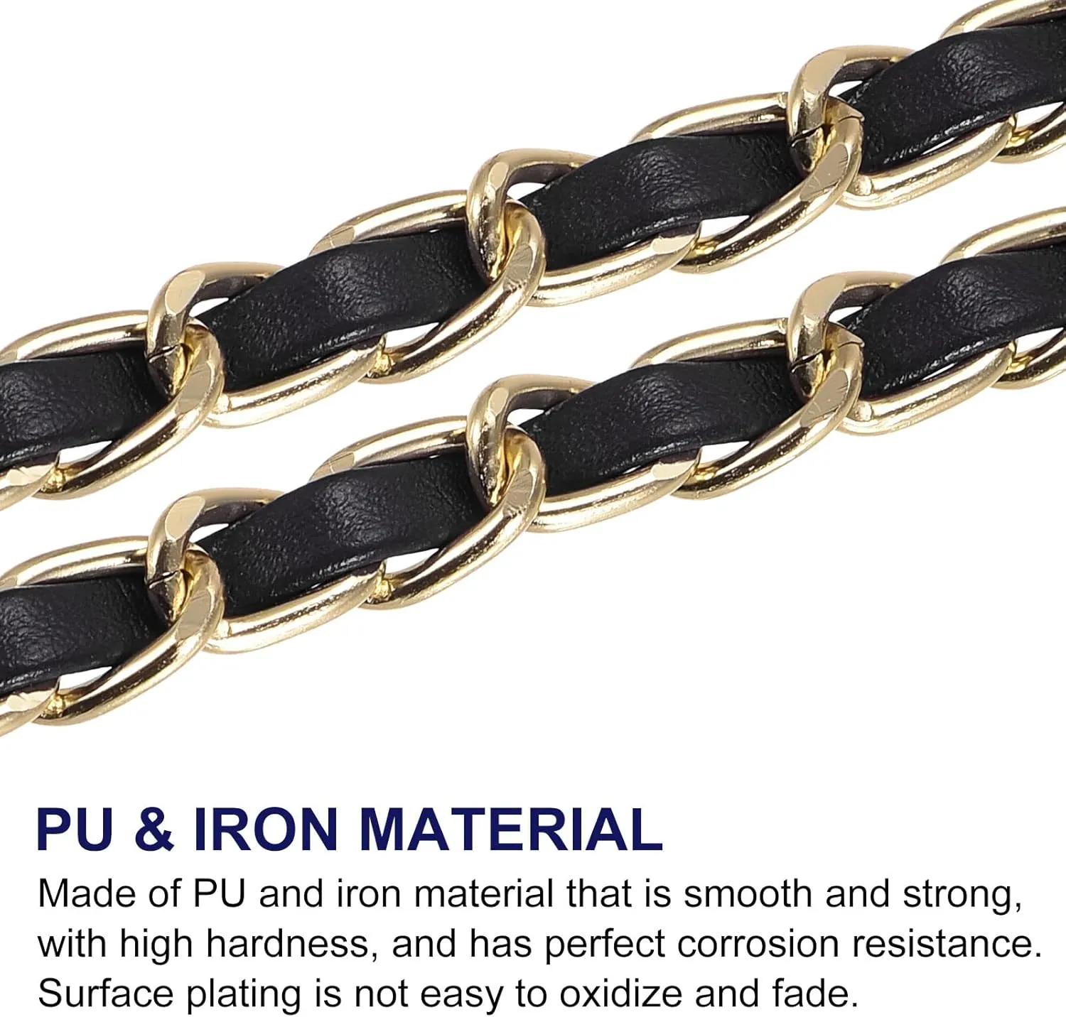 uxcell Purse Chain Strap, 47 Inch Leather Iron Chain Strap Adjustable Handbag Chains Shoulder Cross Body Replacement for Wallets Clutch Bags Black/Gold Tone