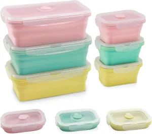 VAGREEZ Collapsible Silicone Food Storage Containers with Lids, 6 Pack Reusable Collapsible Bowls, Silicone Lunch Box Set Food Containers for Meal Prep, Travel, Camping & Leftovers