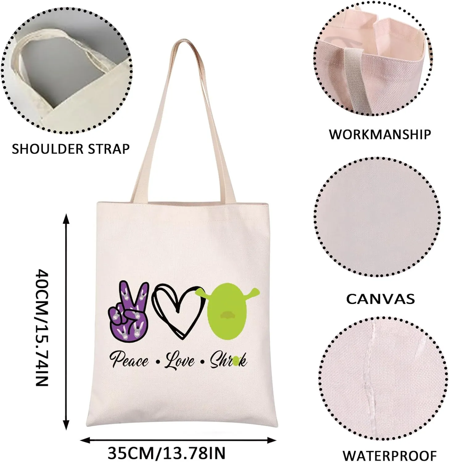 VAMSII Monster Sher k Musical Gifts Musical Theatre Makeup Bag Peace Love Shre k Shrekk Party Treat Bag (Peace L Shrek tote)