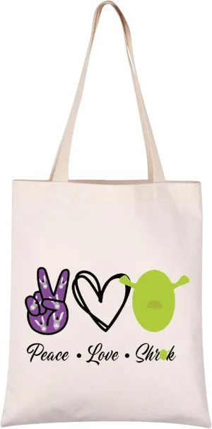 VAMSII Monster Sher k Musical Gifts Musical Theatre Makeup Bag Peace Love Shre k Shrekk Party Treat Bag (Peace L Shrek tote)