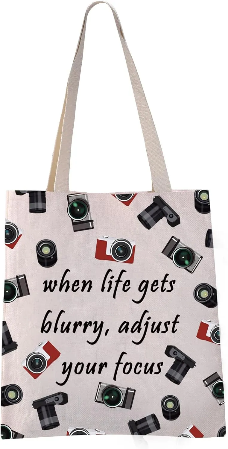VAMSII When Life Gets Blurry Adjust Your Focus Photography Tote Bag Photographer Gifts Camera Themed Bag Camera Lover Gifts