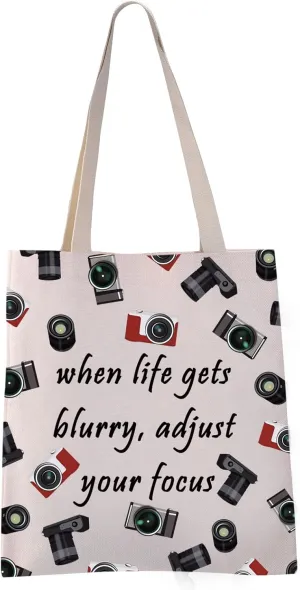 VAMSII When Life Gets Blurry Adjust Your Focus Photography Tote Bag Photographer Gifts Camera Themed Bag Camera Lover Gifts