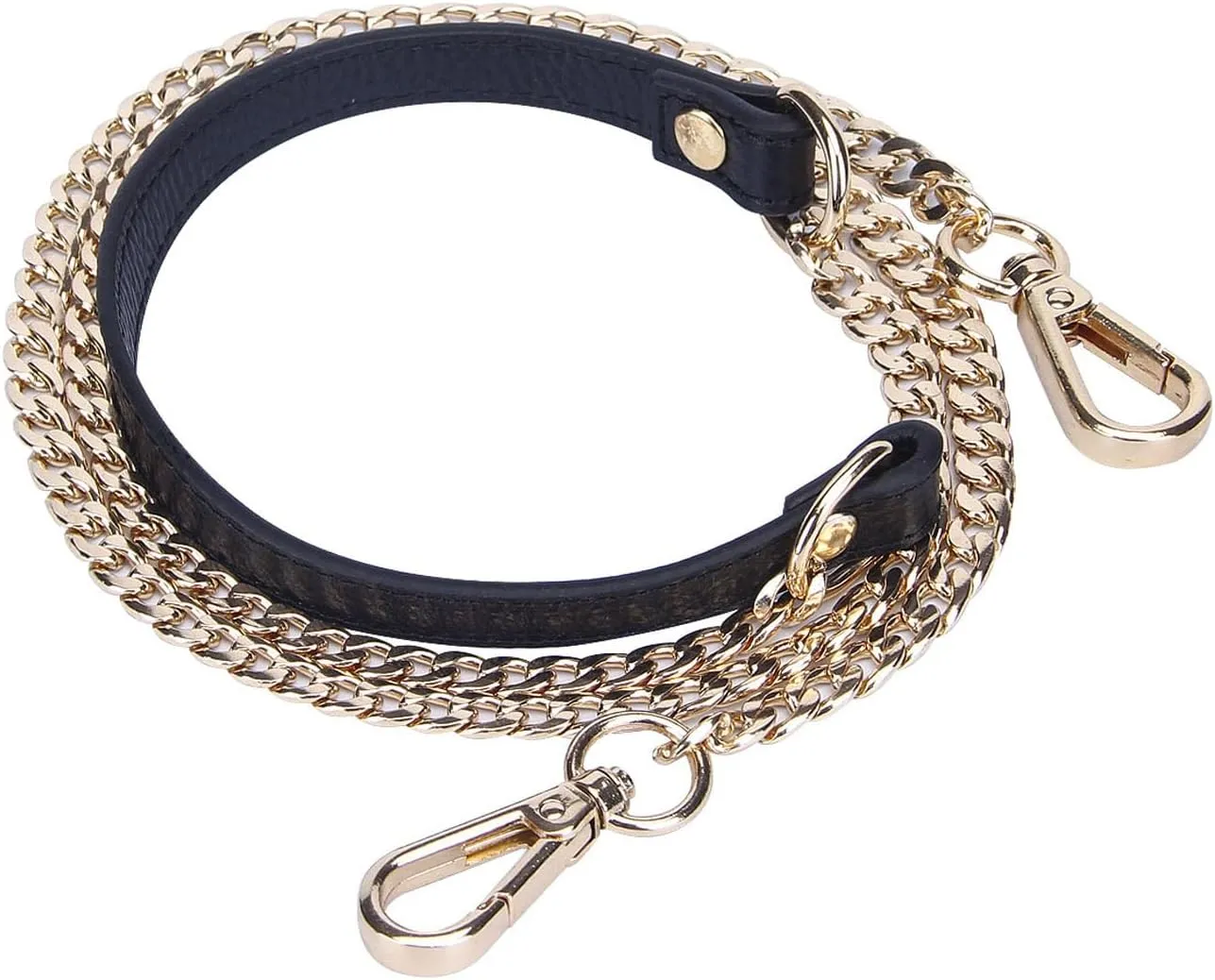 VanEnjoy 12MM Replacement Chain & Genuine Leather Shoulder Crossbody Straps for Handbags Purse Bags (Black) (Black)