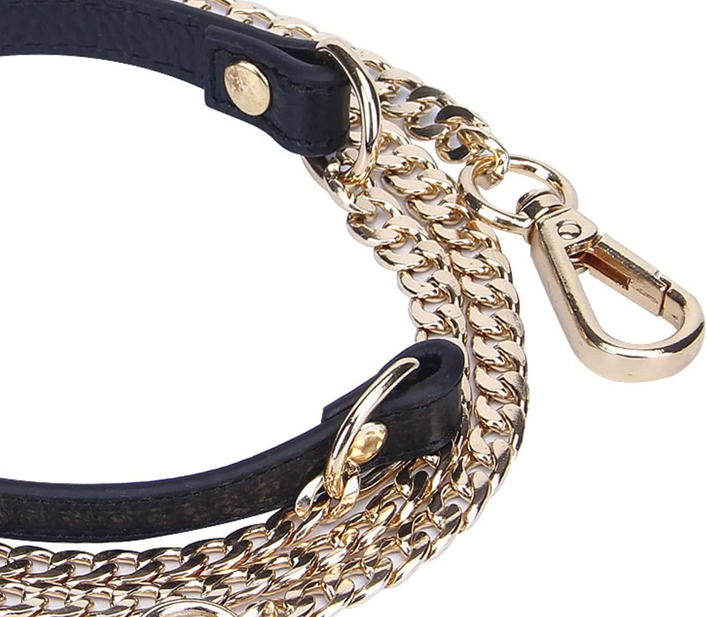 VanEnjoy 12MM Replacement Chain & Genuine Leather Shoulder Crossbody Straps for Handbags Purse Bags (Black) (Black)