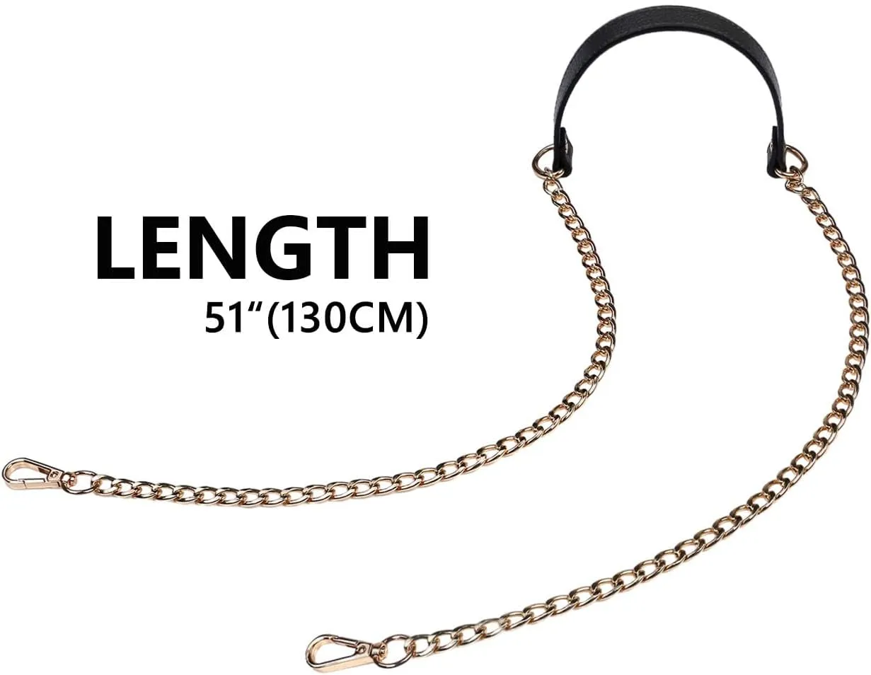 VanEnjoy 12MM Replacement Chain & Genuine Leather Shoulder Crossbody Straps for Handbags Purse Bags (Black) (Black)