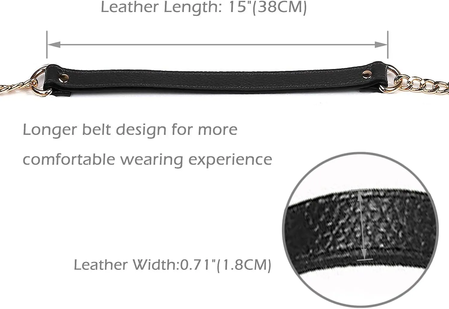 VanEnjoy 18MM Replacement Chain & Genuine Leather Shoulder Crossbody Straps for Handbags Purse Bags -Extended Version(Black)