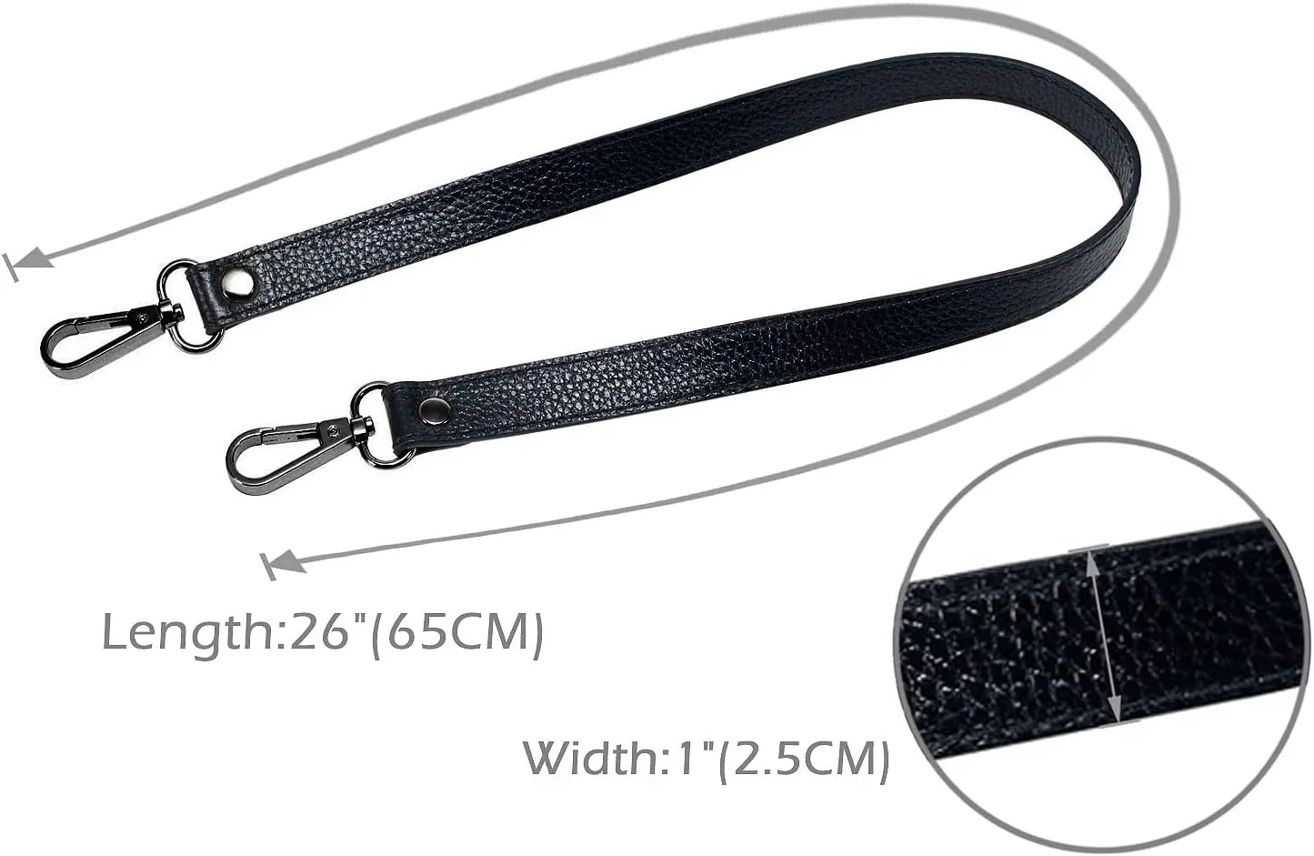 VanEnjoy Full Grain Leather Replacement Strap Shoulder Bag Purse, 0.98 inch Width Gold Hardware(Black-Grey Lock)