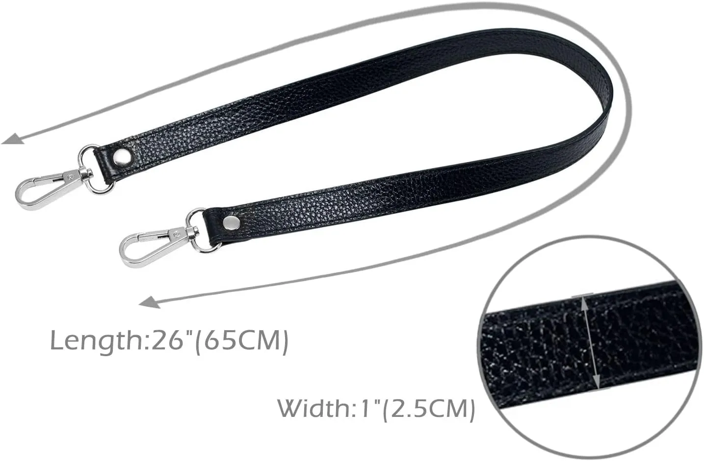 VanEnjoy Full Grain Leather Replacement Strap Shoulder Bag Purse, 0.98 inch Width Gold Hardware(Black-Silver Lock)