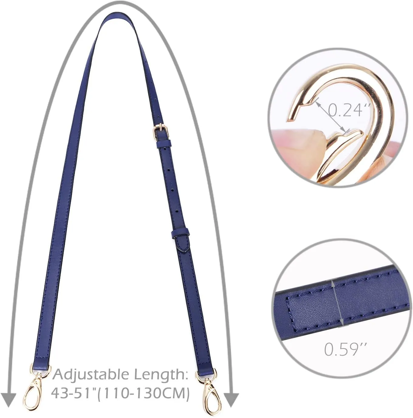 VanEnjoy Genuine Leather Adjustable Purse Strap Replacement for Cross Body Bag Handbag - 3/5 inch Wide,51 inches Long