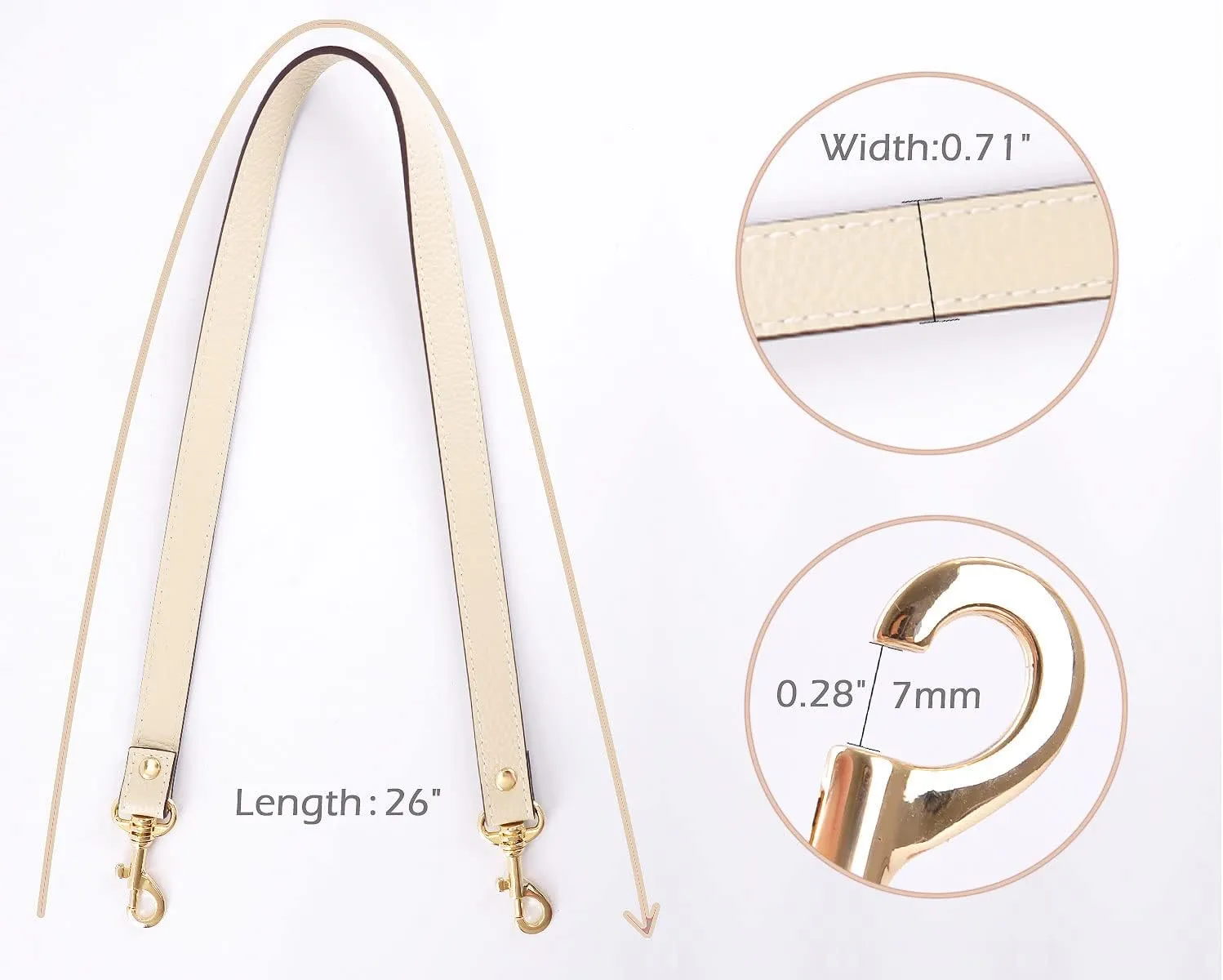 VanEnjoy Pair Full Grain Leather Replacement Strap For Handbags Purse Bags-26“Long,0.71" Wide
