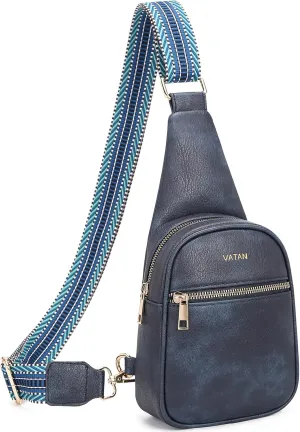 VATAN Small Sling Bag Women's Crossbody Fanny Packs Leather Crossbody Bags for Women (C-Navy Blue)