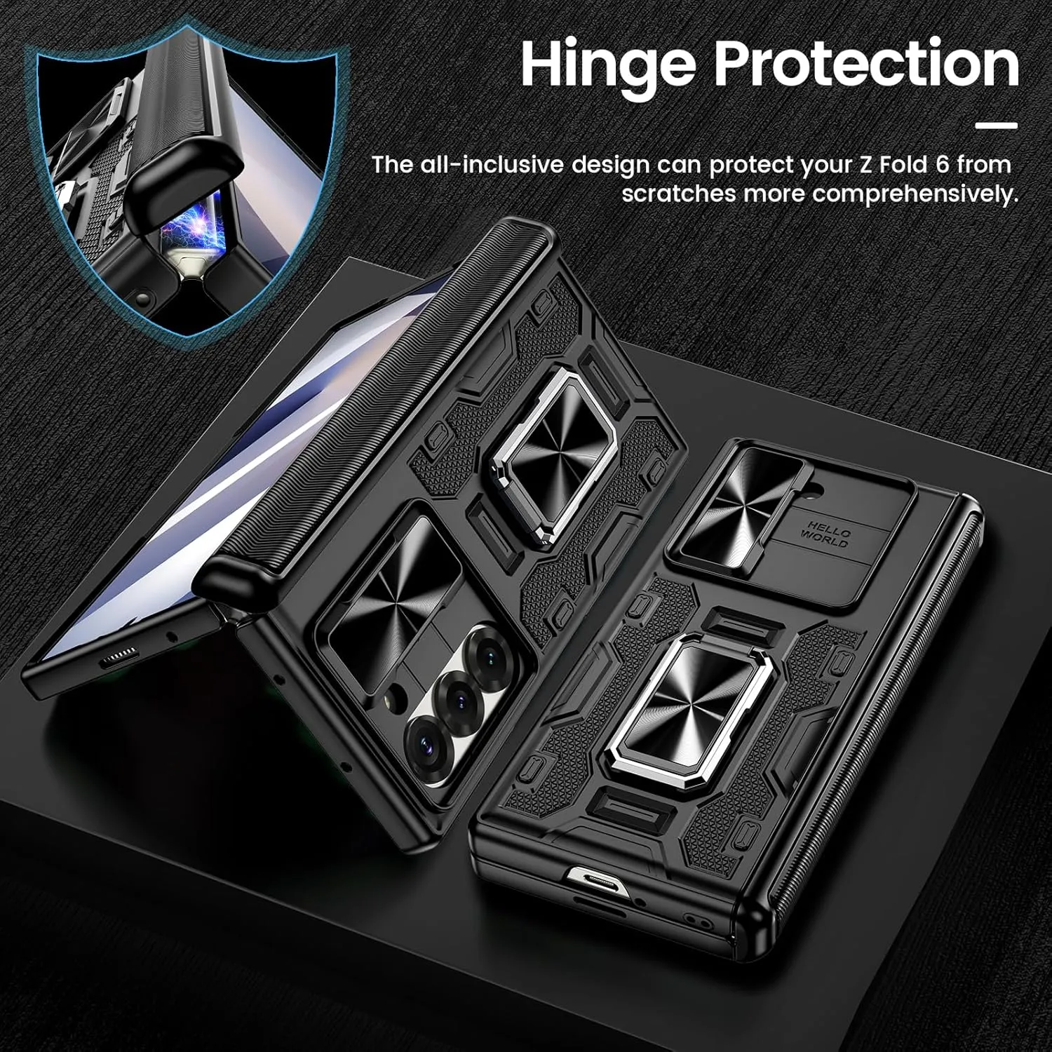 VEGO for Galaxy Z Fold 6 Case with Belt Clip Holster, 360°Ring Magnetic Kickstand & Camera Cover & Front Screen Protector & Hinge Protection Shockproof Armor Case for Samsung Z Fold 6 - Black