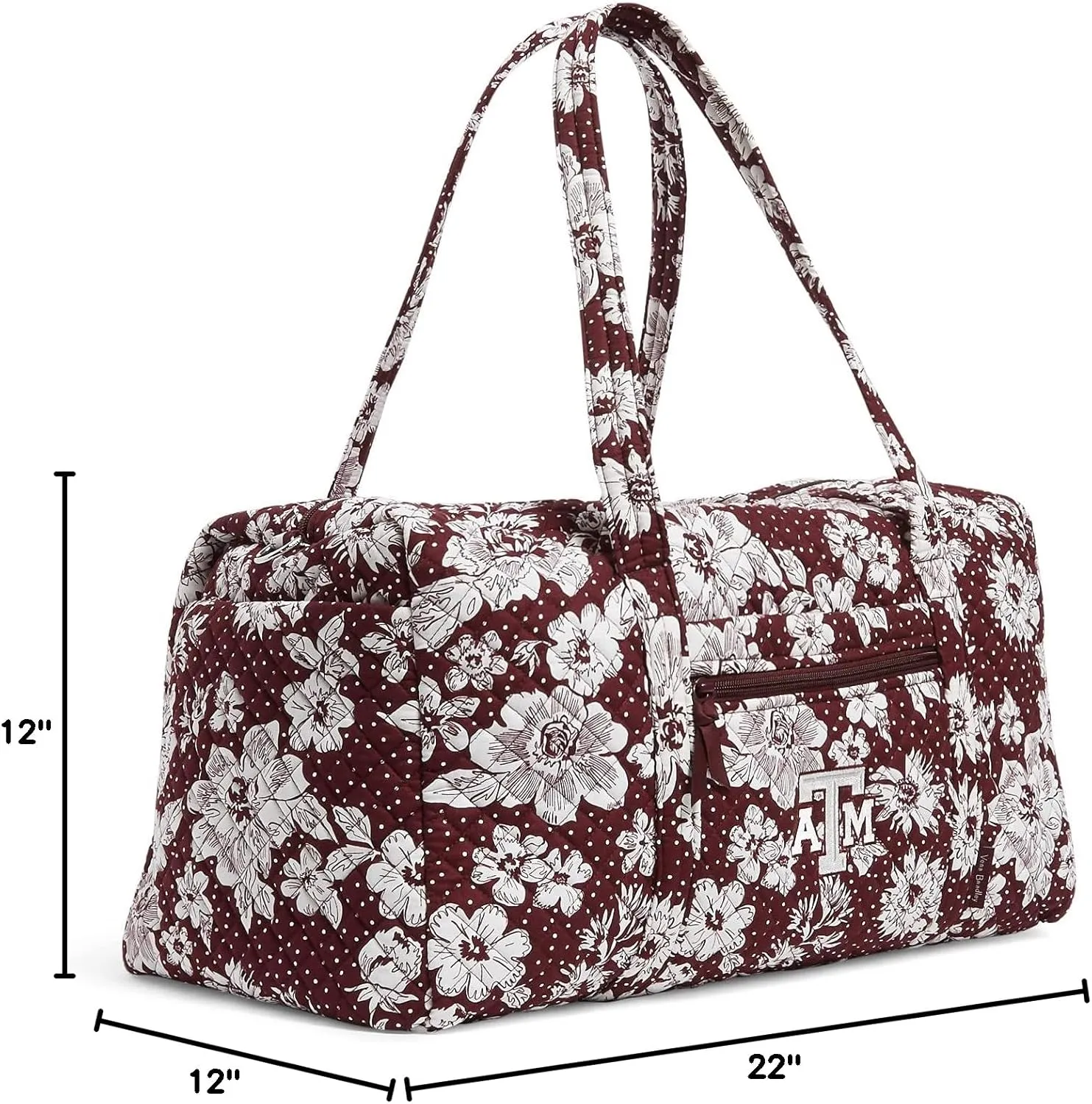 Vera Bradley Women's Cotton Collegiate Large Travel Duffle Bag (Multiple Teams Available), Texas A and M University Maroon/White Rain Garden - Recycled Cotton, One Size