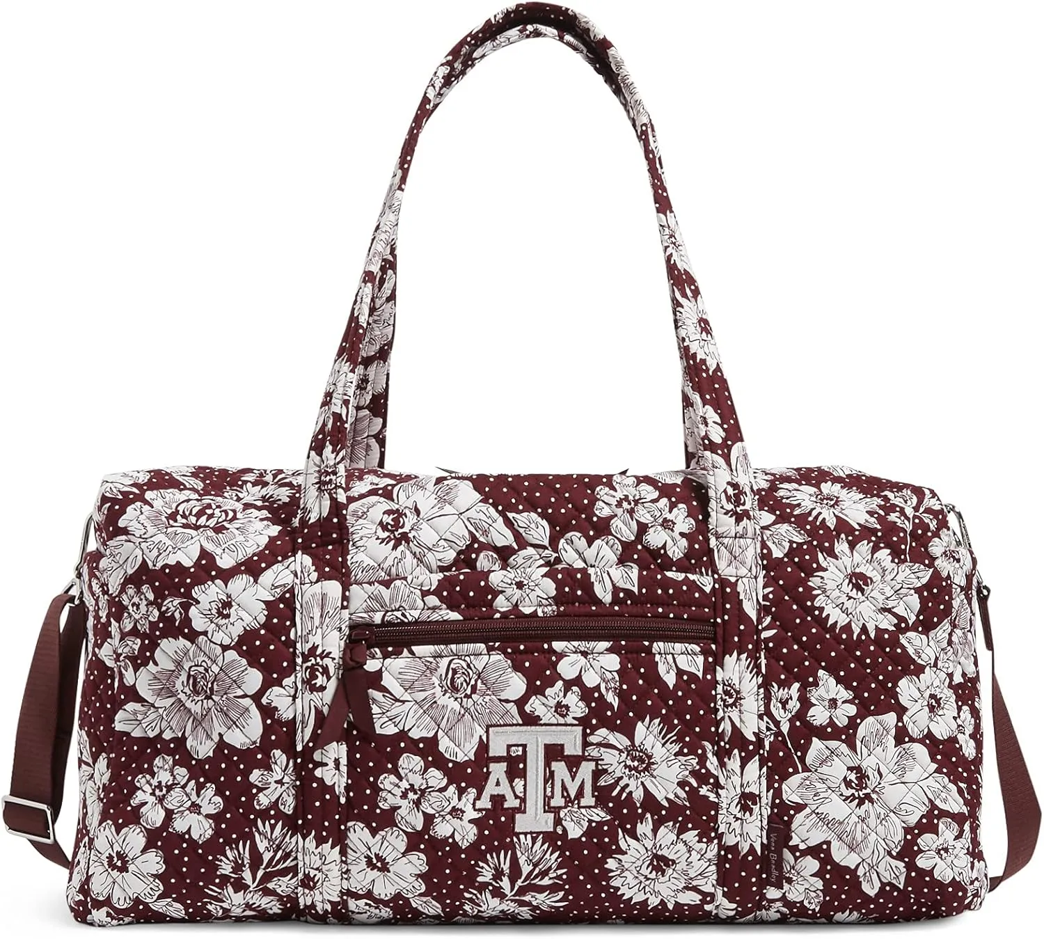Vera Bradley Women's Cotton Collegiate Large Travel Duffle Bag (Multiple Teams Available), Texas A and M University Maroon/White Rain Garden - Recycled Cotton, One Size