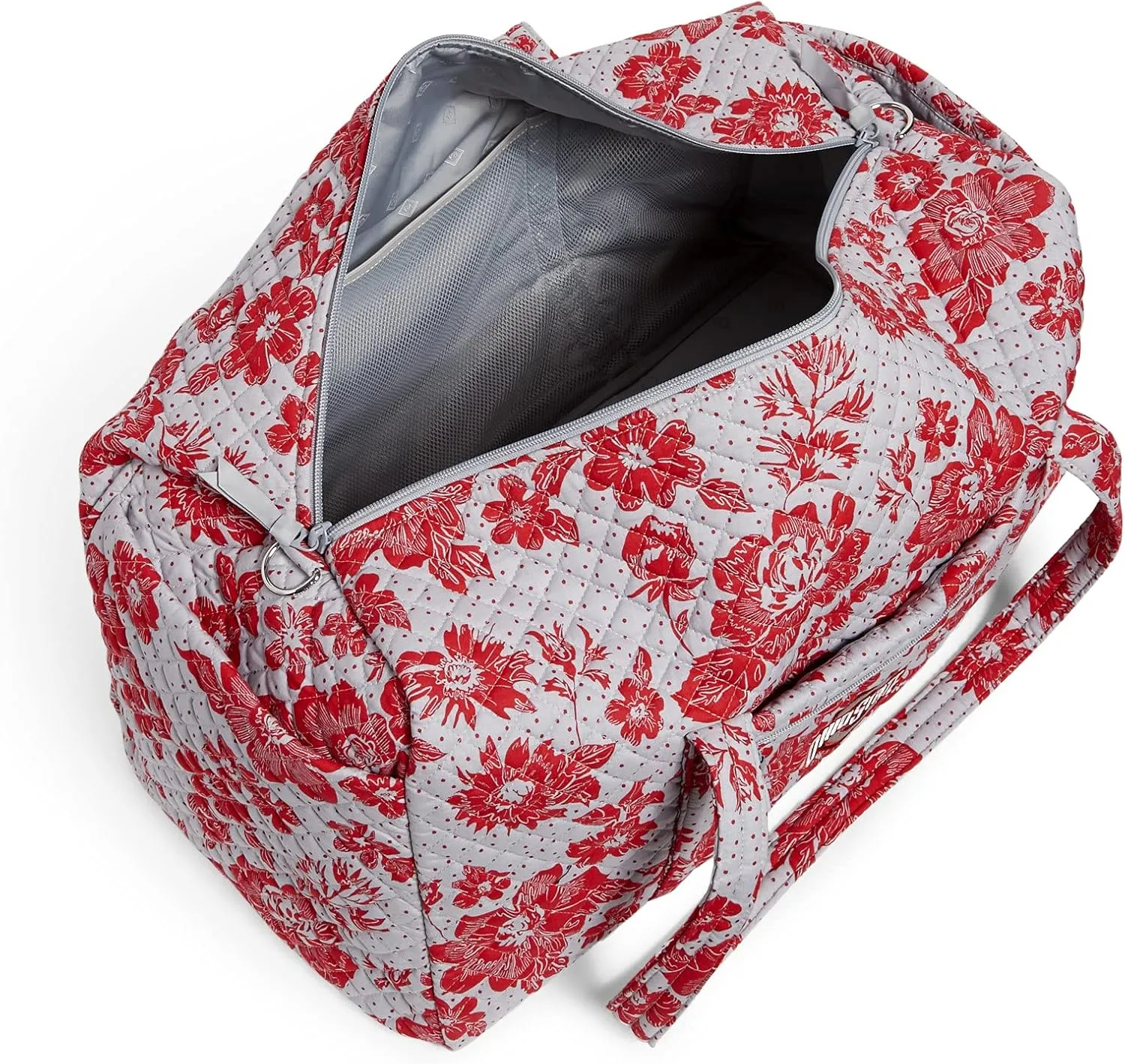 Vera Bradley Women's Cotton Collegiate Large Travel Duffle Bag (Multiple Teams Available), The Ohio State University Gray/Red Rain Garden - Recycled Cotton, One Size