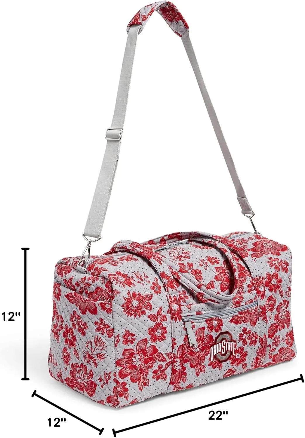Vera Bradley Women's Cotton Collegiate Large Travel Duffle Bag (Multiple Teams Available), The Ohio State University Gray/Red Rain Garden - Recycled Cotton, One Size