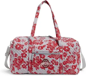 Vera Bradley Women's Cotton Collegiate Large Travel Duffle Bag (Multiple Teams Available), The Ohio State University Gray/Red Rain Garden - Recycled Cotton, One Size