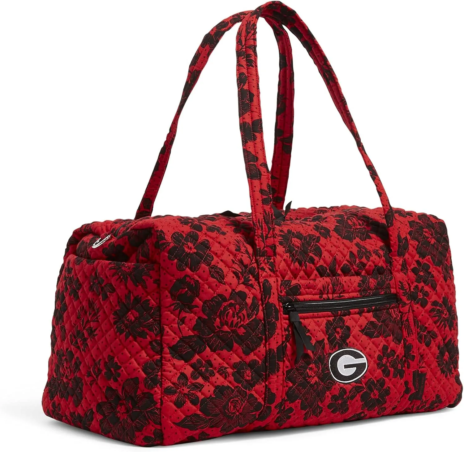 Vera Bradley Women's Cotton Collegiate Large Travel Duffle Bag (Multiple Teams Available), University of Georgia Red/Black Rain Garden - Recycled Cotton, One Size